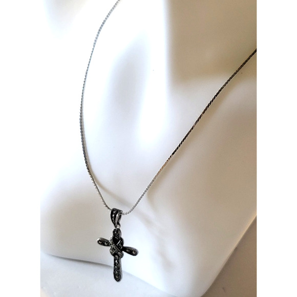 Vintage Estate Marcasite Cross Silver Tone Necklace Crucifix Religious Korea - Picture 2 of 10